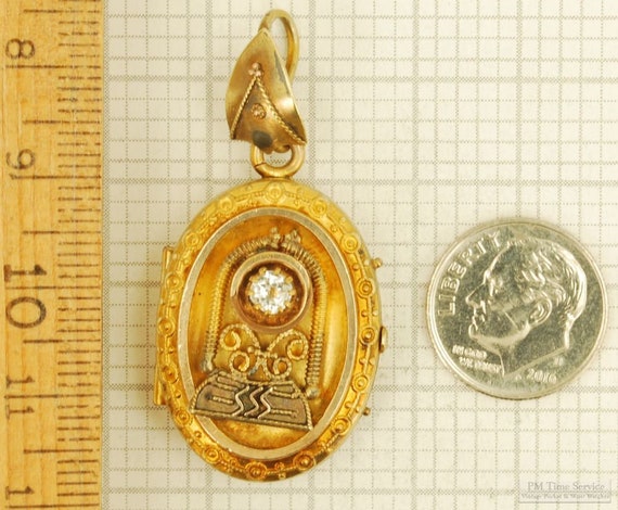 Gold-toned & crystal oval locket pocket watch cha… - image 4