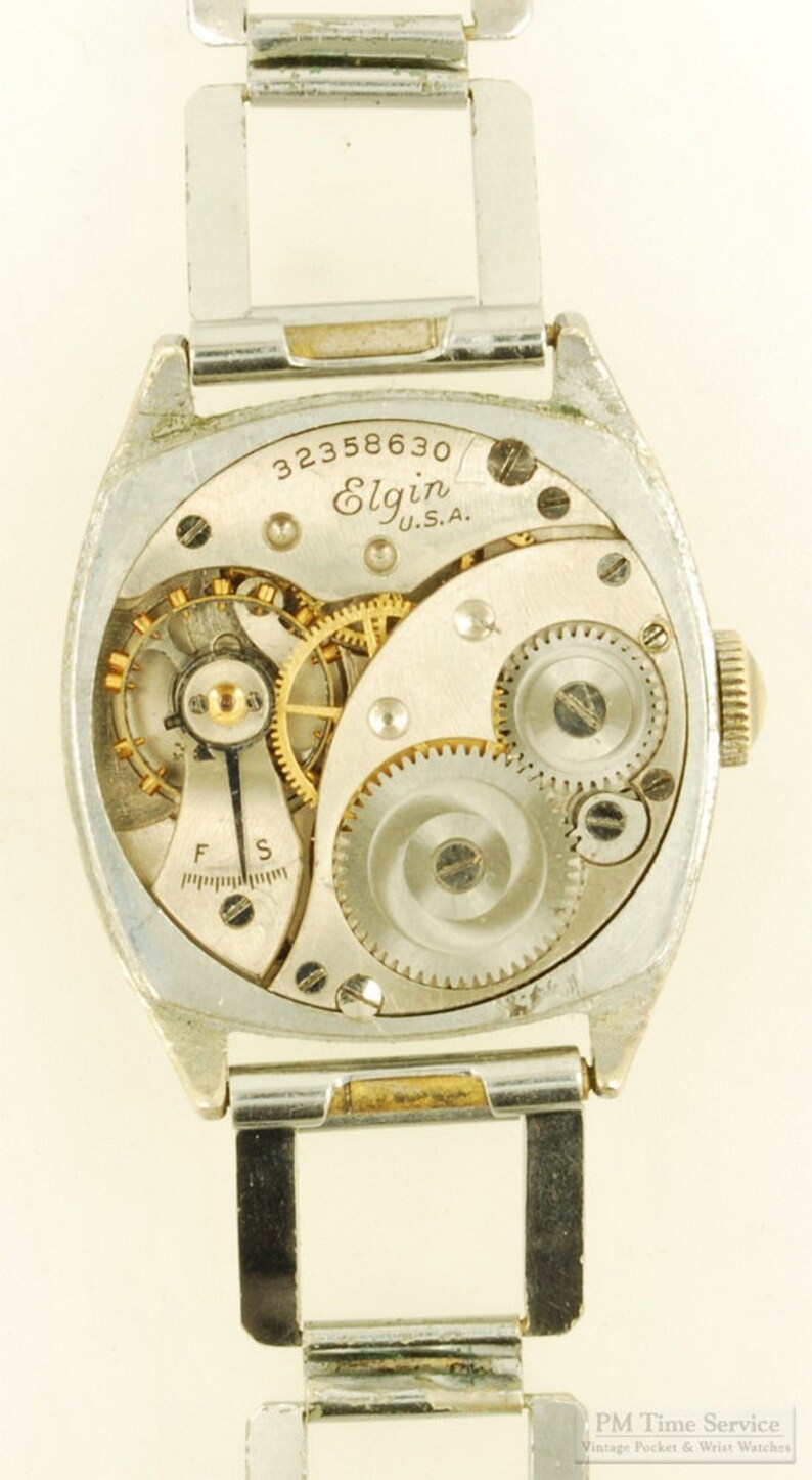 Elgin grade 485 vintage wrist watch, 7 jewels, heavy square chrome case with slightly flared sides image 6