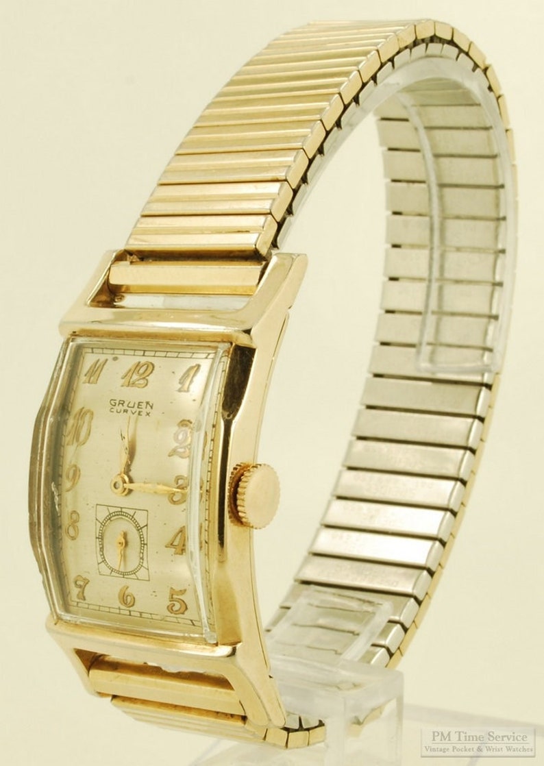 Gruen Precision grade 370 vintage wrist watch, 17 jewels, yellow gold filled rectangular Curvex-model case image 1