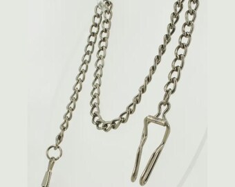 14.5" medium weight Hematite black curb-link straight-style pocket watch chain with open belt clip