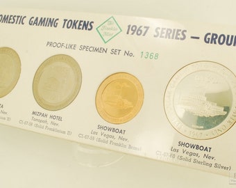 The Franklin Mint Domestic Gaming Tokens 1967 Series Group 15 set 1368; Big Bonanza/Mizpah/Showboat casinos