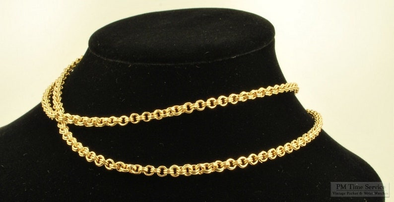 31 yellow gold plated vintage double-round link necklace with a spring ring clasp image 1