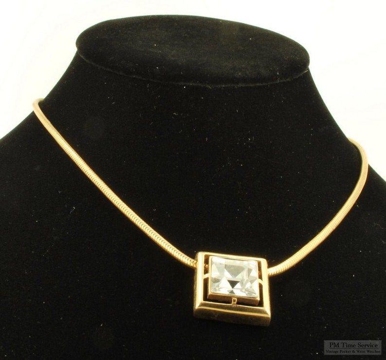 Avon square gold-toned & pyramid clear crystal pendant with a rope-style 19" necklace image 1