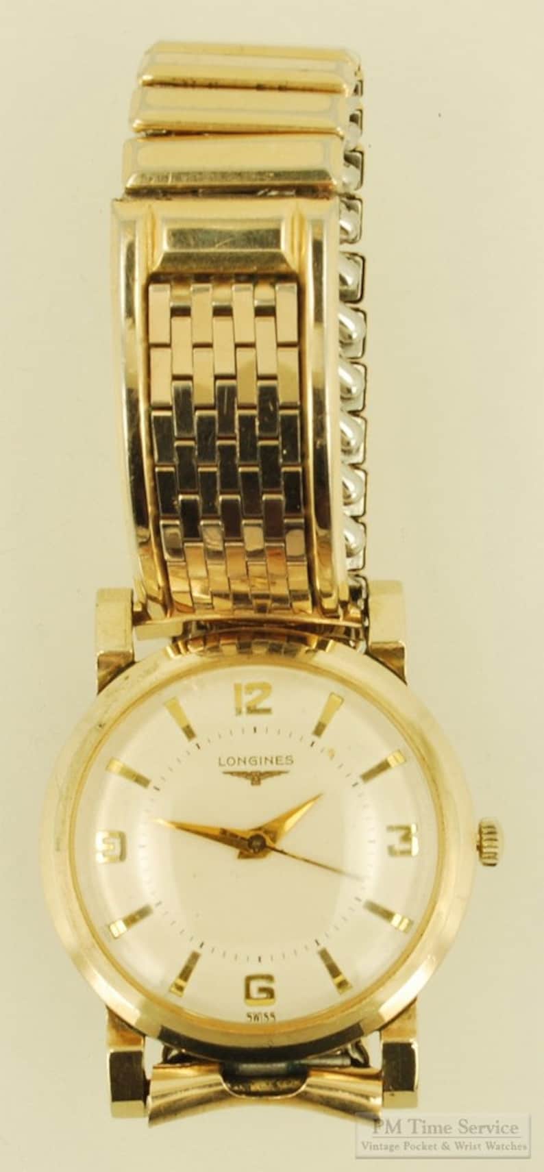Longines grade 23ZS vintage wrist watch, 17 jewels, yellow gold filled round case with fancy faceted extended lugs image 4