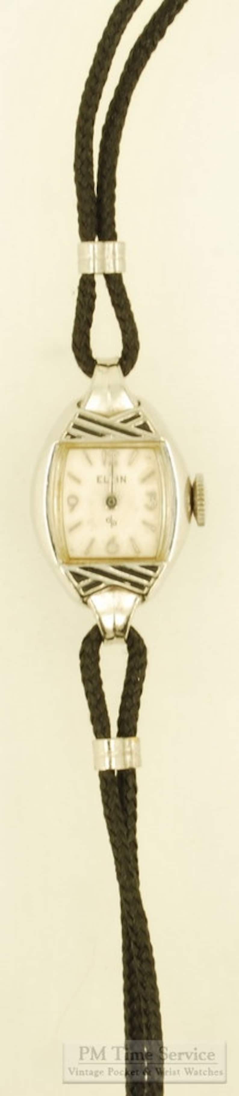 Elgin grade 662 vintage ladies' wrist watch, 17 jewels, lovely white gold filled & stainless steel oval smooth polish case image 3