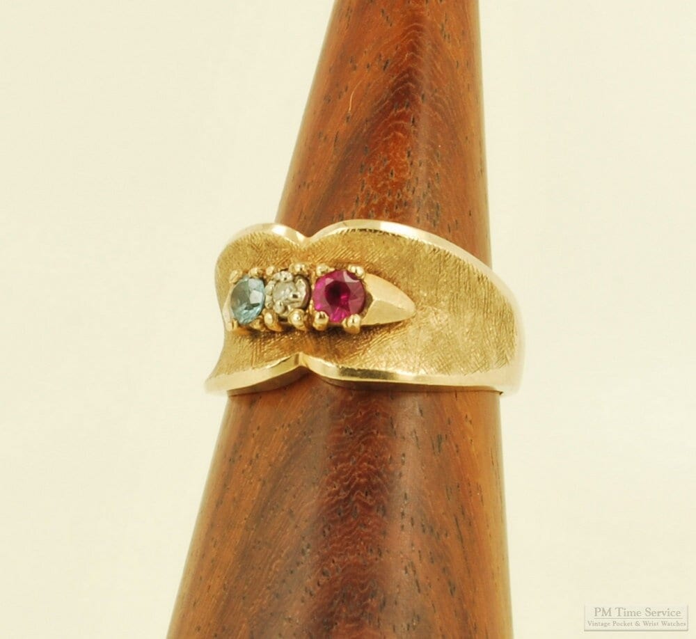 Heavy RESCO 10k gold pink sapphire diamond blue topaz vintage ring leaf designs engraved approx. 2.9dwt