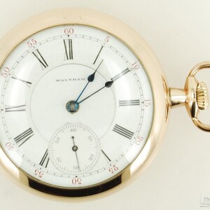 Waltham Vanguard vintage pocket watch, 18 size, 21 jewels, heavy yellow gold filled smooth polish SB&B case image 5