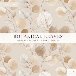 Neutral Botanical Leaves Pattern, Beige Digital Paper, Seamless Minimal Leaf Print, Elegant Fabric Design, Modern Wallpaper, Commercial Use