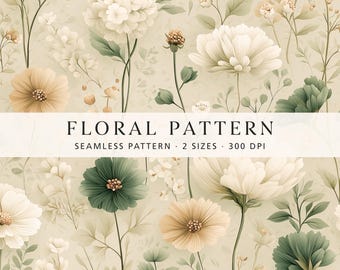 Neutral Meadow Floral Seamless Pattern, Soft Botanical Digital Paper, Elegant Wildflower Fabric Print, Vintage Floral Repeat Design