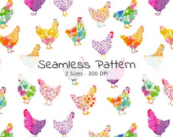Naadloos kippatroon, kleurrijk digitaal papier kip boerderijdieren, schattig kippenpatroon, boerderijdierenprint voor kinderkamer en stofontwerp