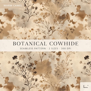 Botanisches Kuh-Druckmuster, neutrales digitales Papier, beigefarbenes Rindsleder, Stoffdesign mit Tiermuster, luxuriöse Tapete