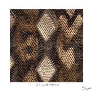 May include: A repeating pattern featuring a textured snakeskin print in shades of dark brown, tan, and cream. The design consists of diamond-shaped segments arranged in a geometric layout, with the text 100% SCALE PREVIEW at the bottom.