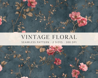 Vintage Floral Pattern, Romantic Flower Pattern, Moody Floral Design, Seamless Botanical Print, Cottage Garden Wallpaper, Digital Paper