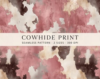 Rosa Kuhfell Druck Nahtloses Muster, Western Mädchen Kuh Druck Digitales Papier, Cowgirl Kindergarten Tapete, Rustikales Tierstoffdesign