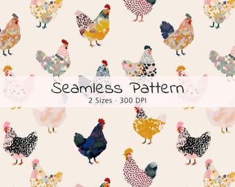 Farm Chicken Seamless Pattern 4096px 300DPI, Realistic Hen Digital Paper, Farmhouse Fabric Design for Quilting & Craft, Instant Download