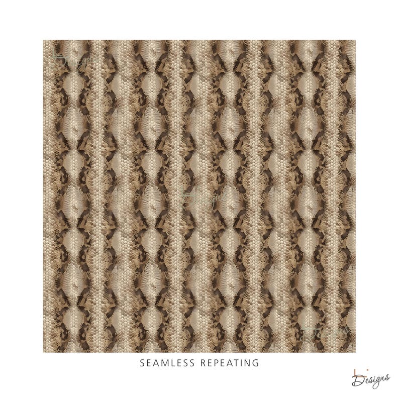Puede incluir: Un patr&oacute;n digital repetitivo sin costuras que presenta una textura de piel de serpiente vertical en tonos beige, bronceado y marr&oacute;n oscuro. El dise&ntilde;o muestra un motivo sim&eacute;trico y consistente en forma de escamas dispuesto en columnas paralelas.
