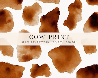 Kuhfell Musterdesign, Aquarell Kuh Flecken, Tier-Druck Digitales Papier, Western Farm Stoff-Design, Kuh Textur Oberfläche, Kommerzielle Nutzung