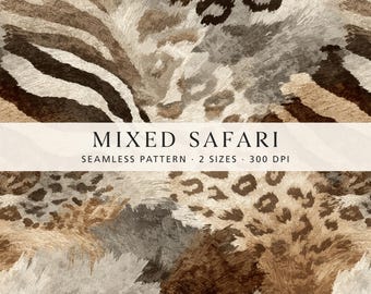 Safari-Tierdruck-Nahtlosmuster, Leopard-Zebra-Tiger-Digital-Papier, Neutralwildleder-Tapetendesign, kommerzielle Nutzung