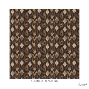 May include: A seamless repeating pattern featuring a brown and tan snakeskin texture overlaid with a grid of light-colored diamonds. The design includes the text SEAMLESS REPEATING at the bottom and a small logo in the lower right corner.