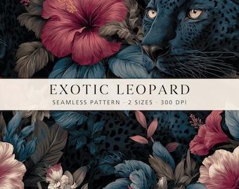 Dunkles Leoparden-Blumenmuster, tropischer Dschungel-Tierdruck, digitales Papier, exotisches botanisches Gewebe-Tapetendesign, kommerzielle Nutzung