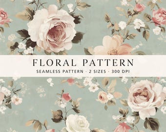 Diseño sin costuras de rosas románticas, papel digital estilo shabby chic para bodas y manualidades, diseño floral para telas, uso comercial.