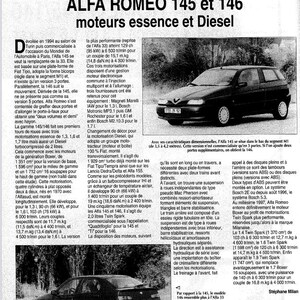 May include: Black Alfa Romeo 145 and 146 cars, side view, with text in French. The cars are parked on a road. The text includes the model names and engine details.
