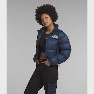 The North Face Women&#39;s 1996 Retro Nuptse Short Puffer Jacket Crop 700 Down - Navy Blue