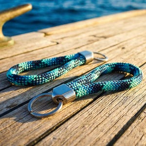 Nautical Rope Keychain, Sailing Rope Key Fob, Handmade Ocean Wrist Lanyard, Braided Sea Rope Wristlet, Maritime Gift for Sailor Him