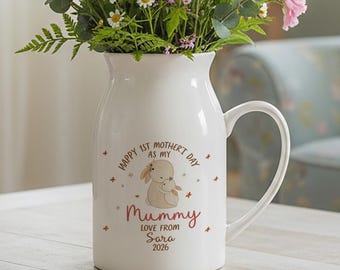 Gepersonaliseerde eerste Moederdagvaas, moedercadeau, tuinvaas voor moeder, nieuwe moeder Moederdagcadeau, oma cadeau, vaas bloemen aandenken