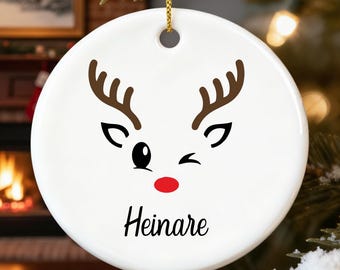 Personlig julgransprydnad med ren, keramisk julgransdekoration med namn, julgransprydnad för barn, present till nyfödd