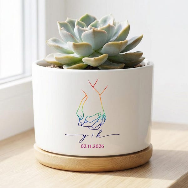 Vaso in ceramica personalizzato per coppia LGBT, vaso floreale personalizzato, regalo di fidanzamento, matrimonio o anniversario per coppia gay/lesbica.