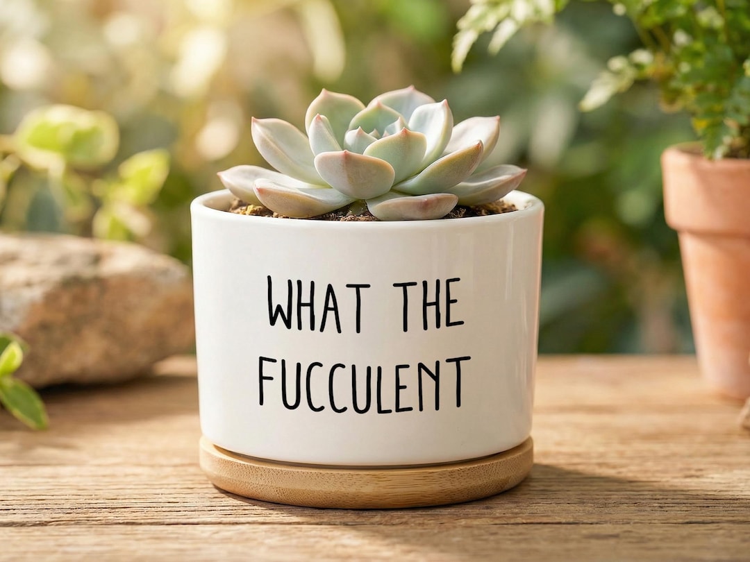 Funny Succulent Planter, Ceramic Plant Pot With Bamboo Tray, What the ...