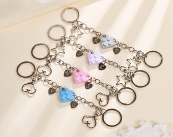INBLUE Personalizzato Acciaio Inossidabile Coppia Portachiavi per Donne - Inciso Nome Data Cuore Puzzle Etichetta Rotonda con Foto Tagliare - A1