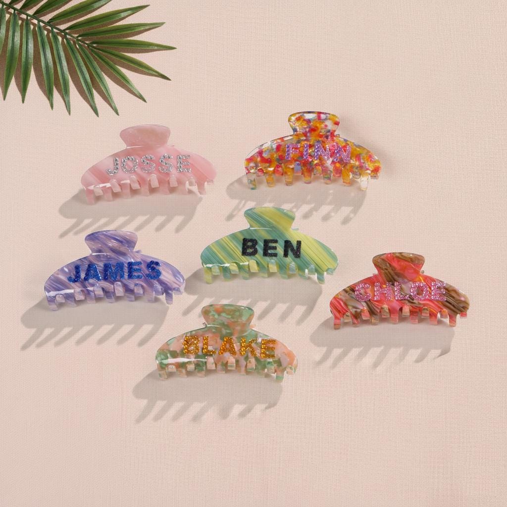 Personalized Initial Acetate Hair Claw, Custom Name  display picture 3