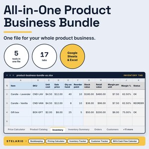 Small Business Spreadsheet Bundle | Bookkeeping Income Expense Tracker Inventory Customer Tracker Bill Calendar | Google Sheets Excel