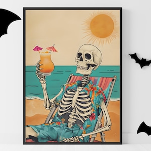 Summerween Digital Art Print | Summerween Decor for Party & Wall | Skeleton Decorations | A2 Hi-Res JPG | Summerween Vibes Halloween Party
