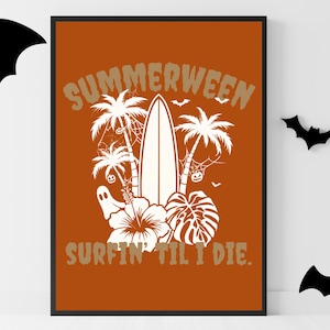 Summerween Digital Art Print | Summerween Decor for Party & Wall | Surfer Halloween  | A2 Hi-Res JPG | Summerween Vibes Halloween Party