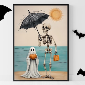 Summerween Digital Art Print | Summerween Decor for Party & Wall | Skeleton Decorations | A2 Hi-Res JPG | Summerween Vibes Halloween Party