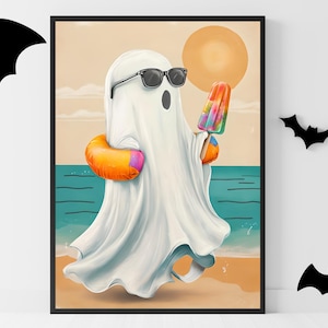 Summerween Digital Art Print | Summerween Decor for Party & Wall | Summer Beachy Ghost | A2 Hi-Res JPG | Summerween Vibes Halloween Party