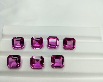 Ruby Pink Tourmaline Corundum Asscher Cut 10 mm | Lab Grown Gemstone for Jewelry Making
