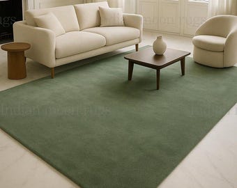 Hand-Tufted Sage Green Rug | Solid Modern Minimalist Carpet | Custom Size Area Rug for Living Room Bedroom | Green Aesthetic Home Decor