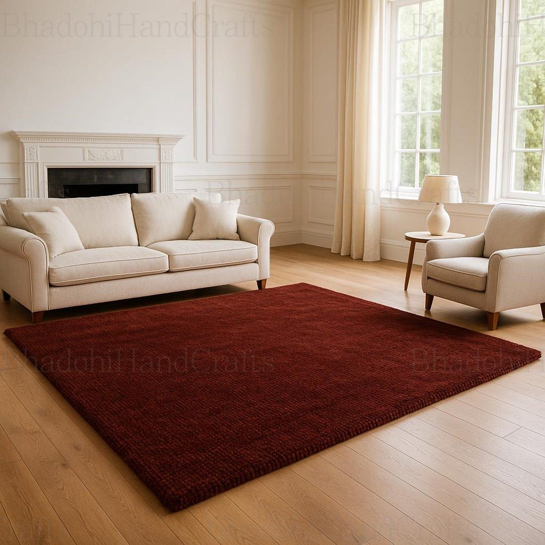 Mahogany Red Hand Tufted Red Area Rug – Modern Solid Color Carpet for ...