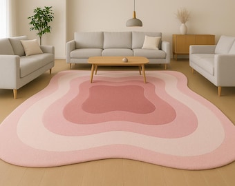 Hand-Tufted Wavy Pink Rug: Modern Abstract Carpet, Indian Craft