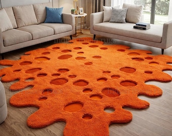Hand Tufted Burnt Orange Wool Rug: Modern Solid Color, Indian Design