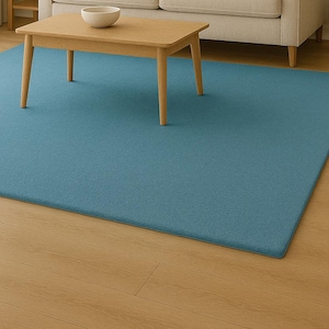 Handcrafted Indian Rug: Solid Blue Minimalist Area Rug