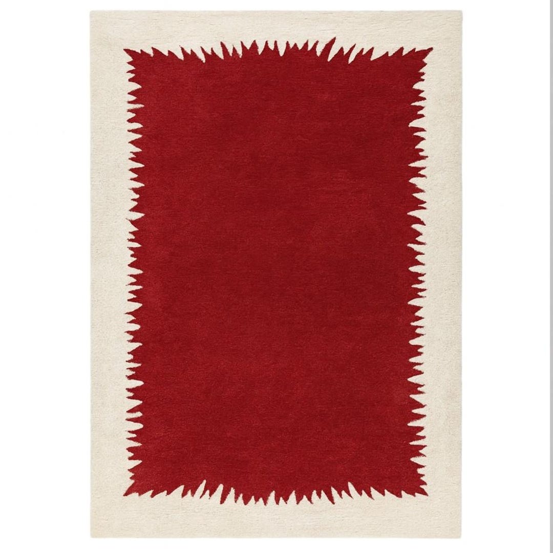 Red Tuft Rug Hand-tufted Wool Rug: Modern Red Geometric Carpet With White Border - Etsy