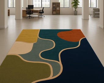 Hand Tufted Wool Area Rug: Modern Abstract Geometric Design