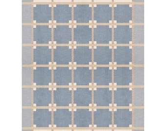 Handwoven Scandinavian Design Geometric Wool Area Rug - Blue, Grey & Beige Flat Weave for Modern Homes