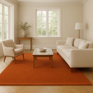 Hand Tufted Burnt Orange Area Rug – Modern Solid Color Carpet for Living Room, Bedroom, or Office – Custom Size Wool Rug .
