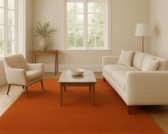 Hand Tufted Burnt Orange Wool Rug: Modern Solid Color, Indian Design